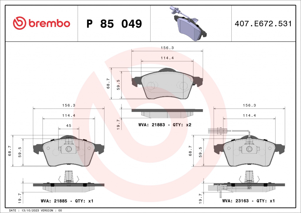 Set placute frana,frana disc BREMBO P85049 compatibil cu VW CALIFORNIA T4 Camper (7DJ, 7DK, 70J) 1994 1995 1996 1997 1998 1999 2000 2001 2002 2003