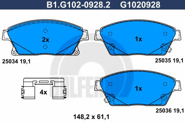 Set placute frana,frana disc CHEVROLET CRUZE Station Wagon (J308) (2012 - 2016) GALFER B1.G102-0928.2 piesa NOUA