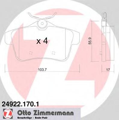 Set placute frana,frana disc Citroen C4 Picasso I (UD_), PEUGEOT 308 (4A_, 4C_), PEUGEOT 308 CC - ZIMMERMANN 24922.170.1