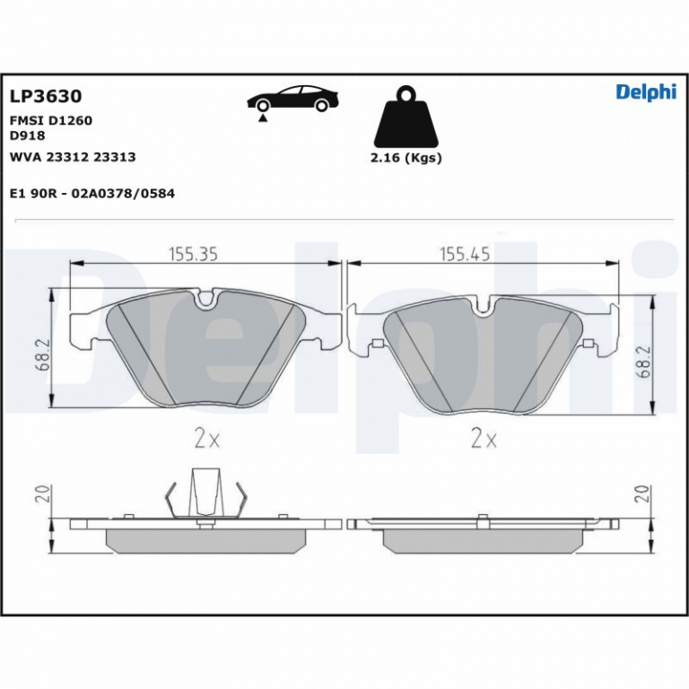 Set placute frana,frana disc DELPHI LP3630 se potriveste la BMW 3 (E90) 2004 2005 2006 2007 2008 2009 2010 2011