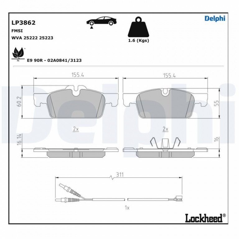 Set placute frana,frana disc DELPHI LP3862 la masina PEUGEOT 508 SW I (8E_) 2010 2011 2012 2013 2014 2015 2016 2017 2018