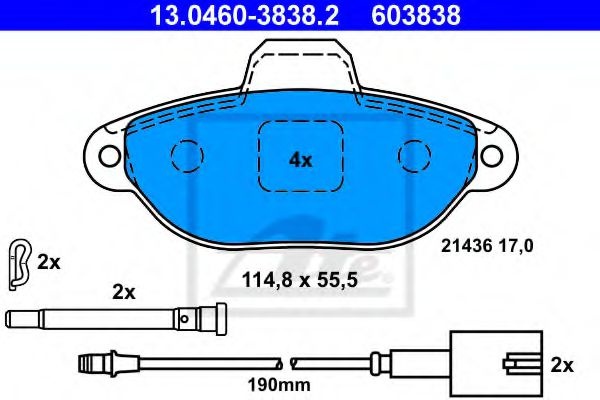 Set placute frana,frana disc FIAT 500 (312) (2007 - 2016) ATE 13.0460-3838.2 piesa NOUA