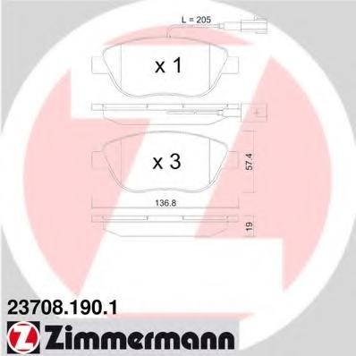 Set placute frana,frana disc FIAT MULTIPLA (186), FIAT DOBLO (119), FIAT DOBLO Cargo (223) - ZIMMERMANN 23708.190.1