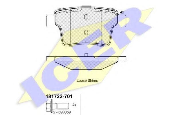 Set placute frana,frana disc FORD MONDEO Mk III limuzina (B4Y), FORD MONDEO Mk III (B5Y), FORD MONDEO Mk III combi (BWY) - ICER 181722-701