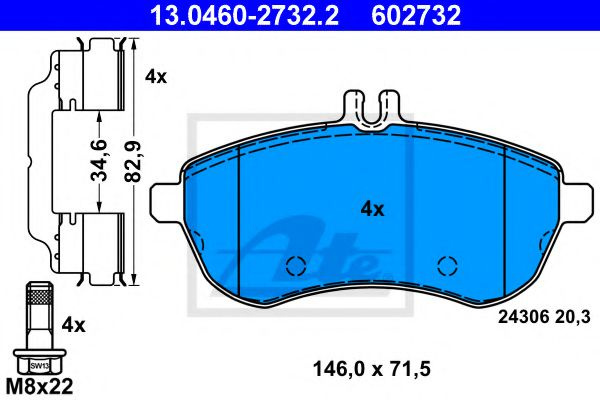 Set placute frana,frana disc MERCEDES-BENZ C-CLASS (W204) (2007 - 2014) ATE 13.0460-2732.2