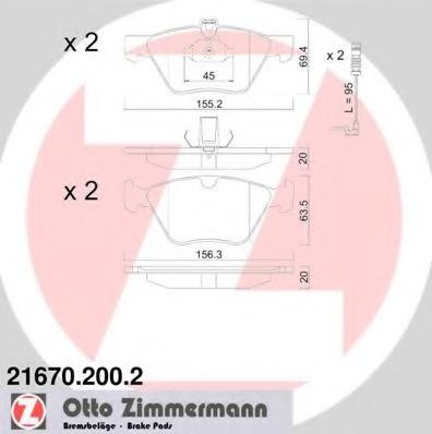 Set placute frana,frana disc MERCEDES-BENZ E-CLASS limuzina (W210), MERCEDES-BENZ E-CLASS Break (S210), MERCEDES-BENZ SLK (R170) - ZIMMERMANN 21670.20