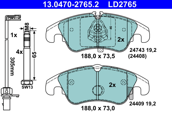 Set placute frana,frana disc punte fata (13.0470-2765.2 13047027652 ATE) AUDI A6|A6 Allroad|A6, A6 / S6|A7|A7, A7 / S7|Q5