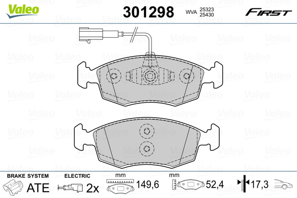 Set placute frana,frana disc punte fata (301298 VALEO) FIAT 500|500 C|GRANDE PUNTO|GRANDE PUNTO, PUNTO|PUNTO|PUNTO EVO|PUNTO, PUNTO PURE