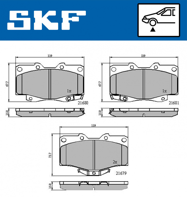 Set placute frana,frana disc punte fata (VKBP80247A SKF) GREAT WALL,TOYOTA,VW
