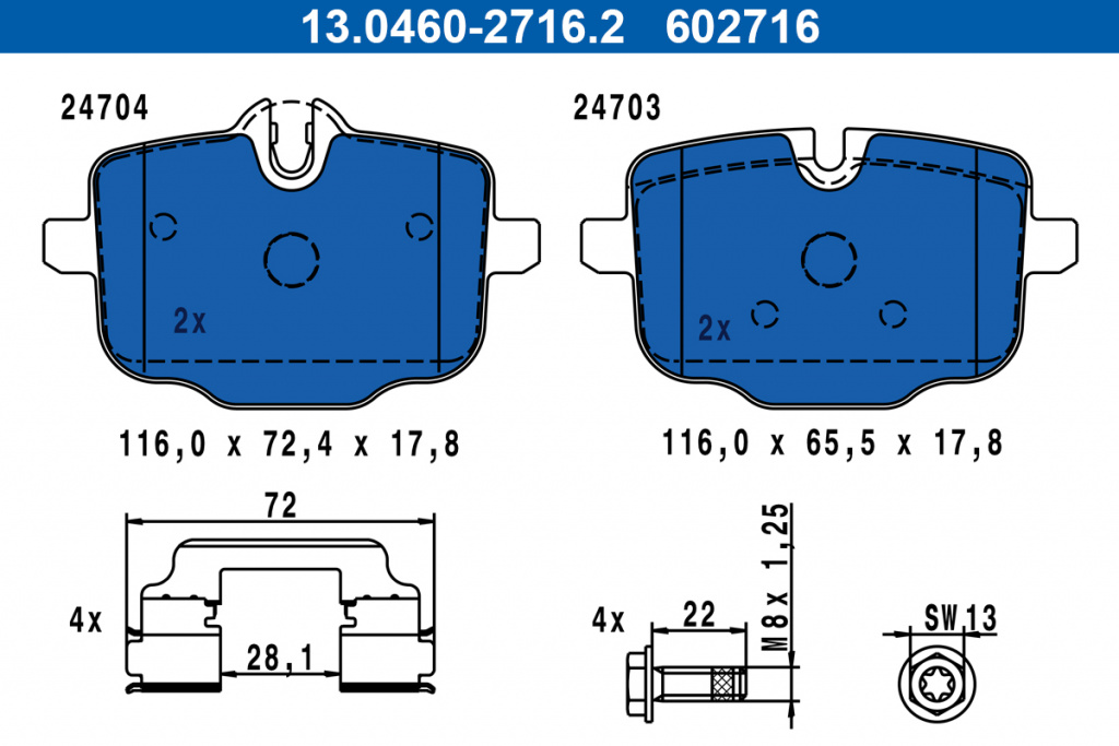 Set placute frana,frana disc puntea spate (13.0460-2716.2 13046027162 ATE) BMW 5|6|7|8|iX|X3|X4|X5|X6|X7
