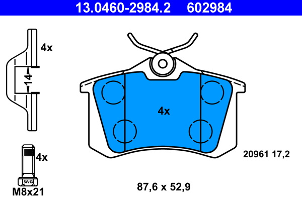 Set placute frana,frana disc puntea spate (13.0460-2984.2 13046029842 ATE) SEAT,VW CABRIO, GOLF|CORDOBA|CORRADO|DERBY, FLIGHT, POLO|GOLF|IBIZA|JETTA III, VENTO|PASSAT|POLO|TOLEDO