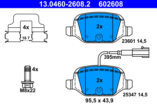 Set placute frana,frana disc puntea spate (13.0460-2608.2 13046026082 ATE) ABARTH,FIAT 500|500 C|500, 500 / 595 / 695|500C / 595C / 695C