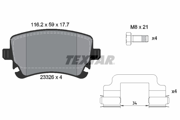 Set placute frana,frana disc puntea spate (2332607 TEXTAR) AUDI,BENTLEY