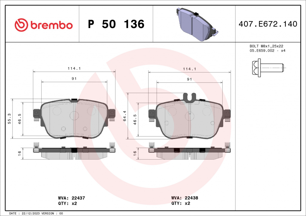 Set placute frana,frana disc puntea spate (P 50 136 P50136 BREMBO) MERCEDES-BENZ,MERCEDES-BENZ (BBDC) CLS|E-CLASS