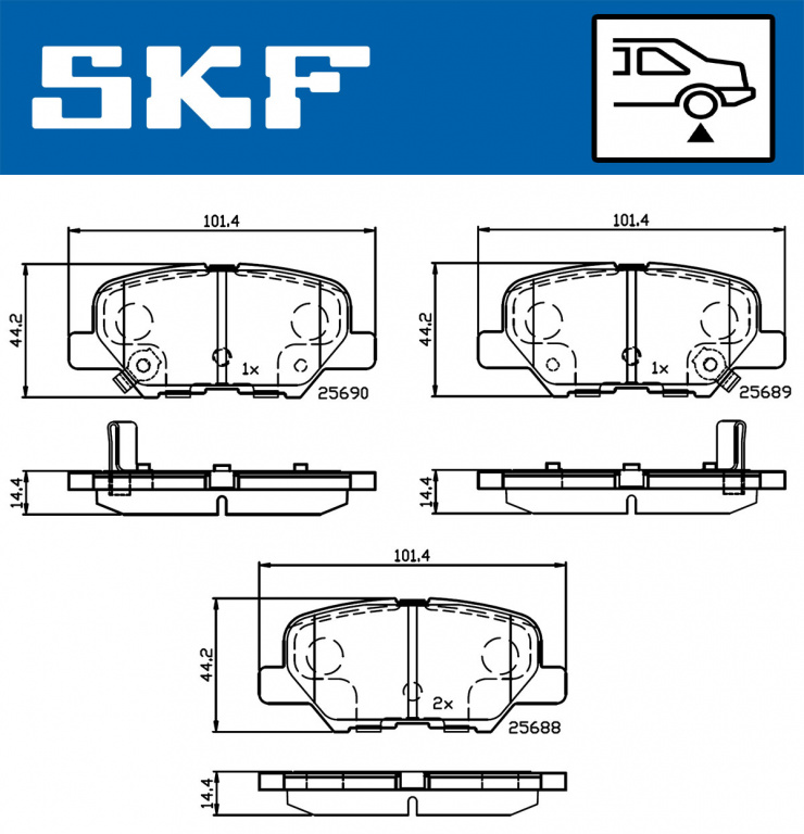 Set placute frana,frana disc puntea spate (VKBP90253A SKF) Citroen,MAZDA,MITSUBISHI,PEUGEOT