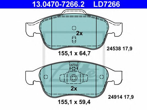 Set placute frana,frana disc RENAULT CAPTUR (2013 - 2016) ATE 13.0470-7266.2 piesa NOUA