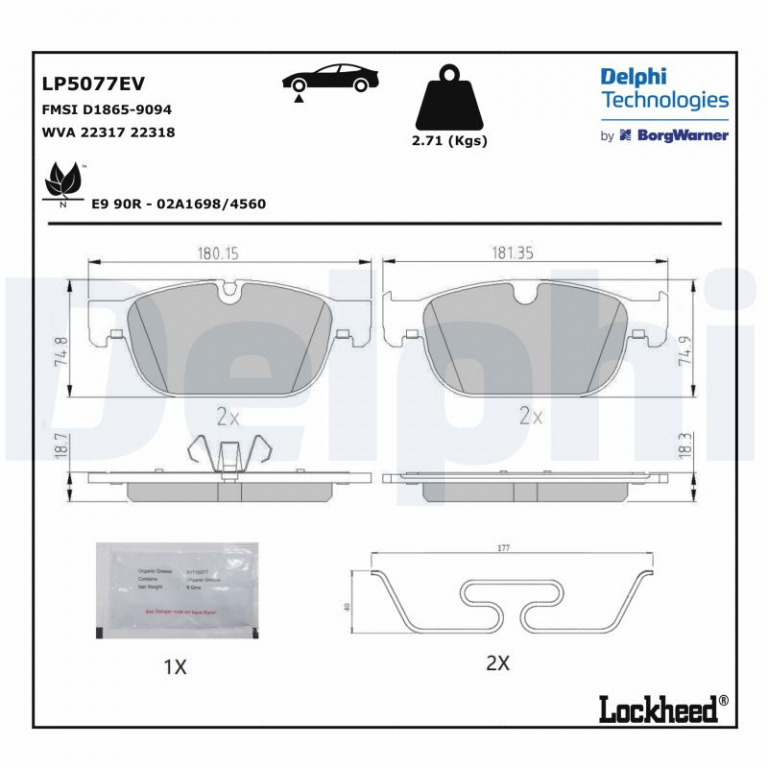 Set placute frana,frana disc Set placute frana Fata VOLVO C40 S60 III S90 II V60 II V90 II XC40 XC60 II XC90 II 1.5-Electric 09.14- DELPHI LP5077EV