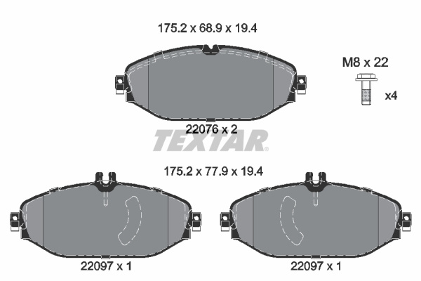 Set placute frana,frana disc Set placute frana Fata cu suruburi de ghidare a etrierului de frana MERCEDES C A205 C C205 C T-MODEL S205 C W205 E A238 E ALL-TERRAIN S213 1.5-2.2DH 02.14- TEXTAR 2207601