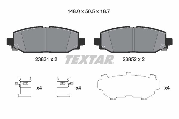Set placute frana,frana disc TEXTAR 2383101 se potriveste la JEEP WRANGLER IV (JL) 2017 2018 2019 2020 2021 2022 2023 2024
