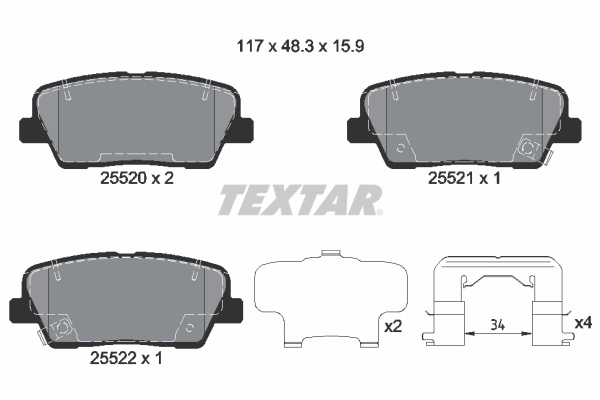 Set placute frana,frana disc TEXTAR 2552003 pentru KIA STINGER Hatchback Van (CK) 2018-2023