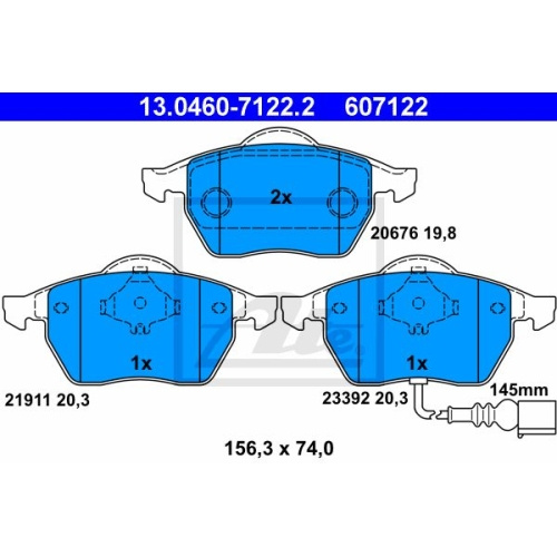 Set placute frana punte fata Ate 13046071222, Skoda Octavia 1 1996-2010, Audi A3 1996-2003, Seat Leon 1M1 1999-2006, Toledo 2, VW Bora, Golf 4,New beetle 1998-