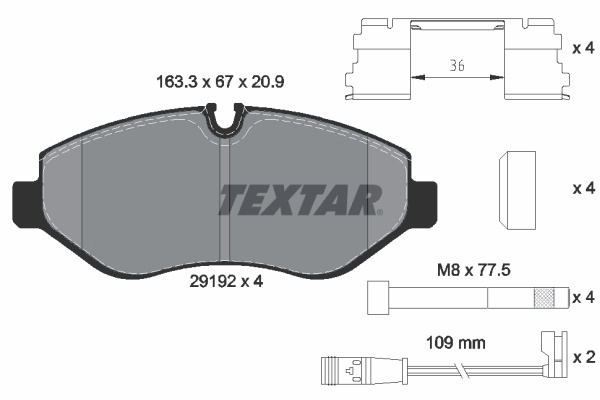 Set placute frana Textar FREIGHTLINER SPRINTER 2500 Standard Passenger Van 2006-2018 - 2919202