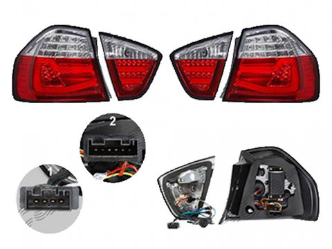 Set stopuri Spate Bmw Seria 3 (E90) 11.2004-08.2008, Sedan, partea Stanga+Dreapta, LED, cromat, rosu-transparent, tuning, Omologare: ECE, Taiwan