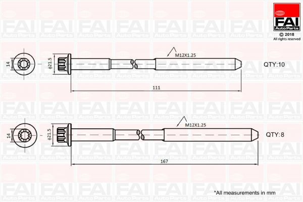 Set surub chiulasa # Toyota Land 2011 2012 2013 2014 2015 2016 2017 2018 2019 2020 2021 2022 2023 2024 2025 # B2124 # FAI AUTOPARTS