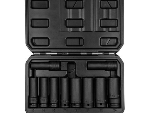 Set tubulare impact 1/2&quot, lungi, 10 buc (10, 12, 13, 14, 15, 17, 19, 21, 22, 24mm) CR-MO 12-107