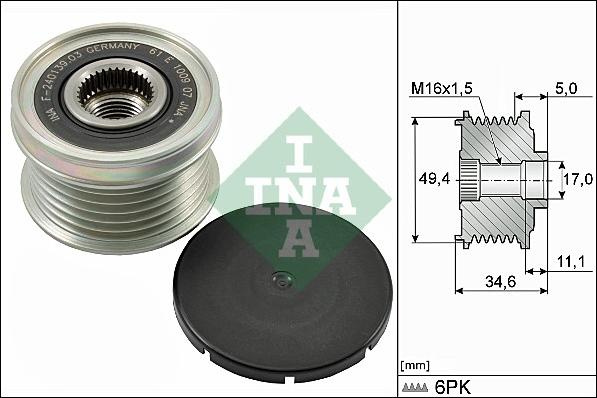 Sistem roata libera. generator Rulita alternator AUDI A1 A3 BMW 3 F30 F80 X1 E84 SEAT ALHAMBRA ALTEA ALTEA XL ARO VW EOS (1F7, 1F8), Сabrioletă, 03.2006 - 08.2015 INA 535 0155 10