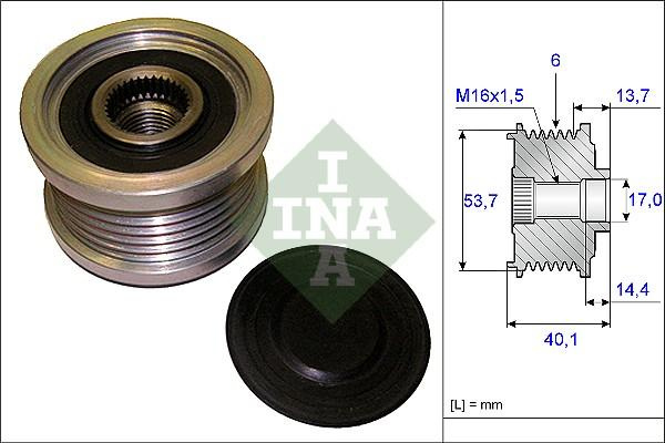 Sistem roata libera. generator Rulita alternator BMW 3 E46 3 E90 3 E91 3 E92 3 E93 5 E60 5 E61 6 E64 7 E65 E66 E6 OPEL ASTRA J (P10), Hatchback Van, 09.2009 - 10.2015 INA 535 0202 10