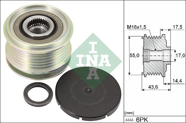 Sistem roata libera. generator Rulita alternator MERCEDES CITAN MPV CITAN MIXTO DOUBLE CABIN CITAN-MINIVAN W415 A RENAULT MEGANE II (EM0/1_), Сabrioletă, 09.2003 - 03.2010 INA 535 0105 10