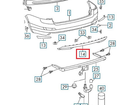 Spoiler bara spate Skoda Octavia 3 (5e), 01.2013-05.2017, Liftback, Spate, cu gaura pentru bara remorcare, cu gauri pentru senzori de parcare, Aftermarket