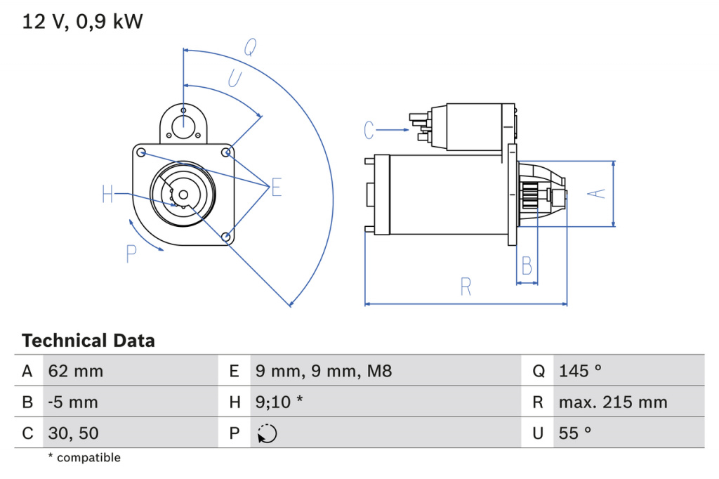 Starter (0 986 013 850 0986013850 BOSCH) CITRO�N,FIAT,IRAN KHODRO (IKCO),PEUGEOT,PEUGEOT (DF-PSA),PROTON 1007|106|106 Van|205|206|206 Van|206+|207|207 SW|207, 207 PASSION|207, 207/207+|208|301|306|307