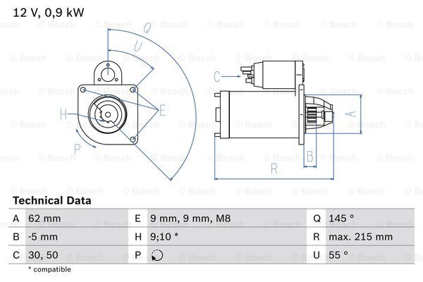 Starter (0986013850 BOSCH) Citroen,FIAT,IRAN KHODRO (IKCO),PEUGEOT,PEUGEOT (DF-PSA)