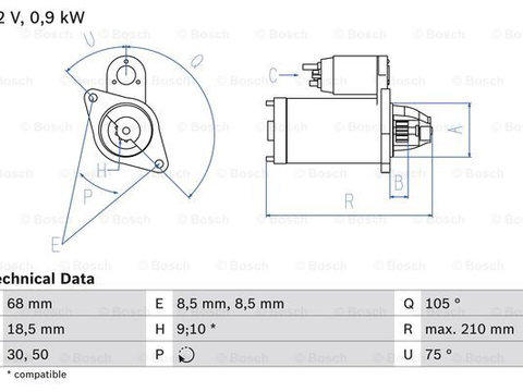 Starter (0986017120 BOSCH) CHEVROLET,DAEWOO,FIAT,OPEL,VAUXHALL