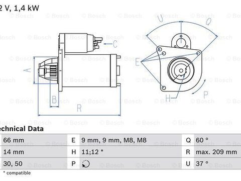 Starter (0986021651 BOSCH) Citroen,DS,FIAT,OPEL,PEUGEOT,TOYOTA,VAUXHALL