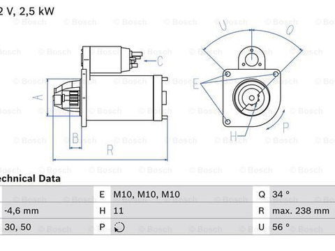 Starter (0986023850 BOSCH) Citroen,DS,MITSUBISHI,OPEL,PEUGEOT,VAUXHALL