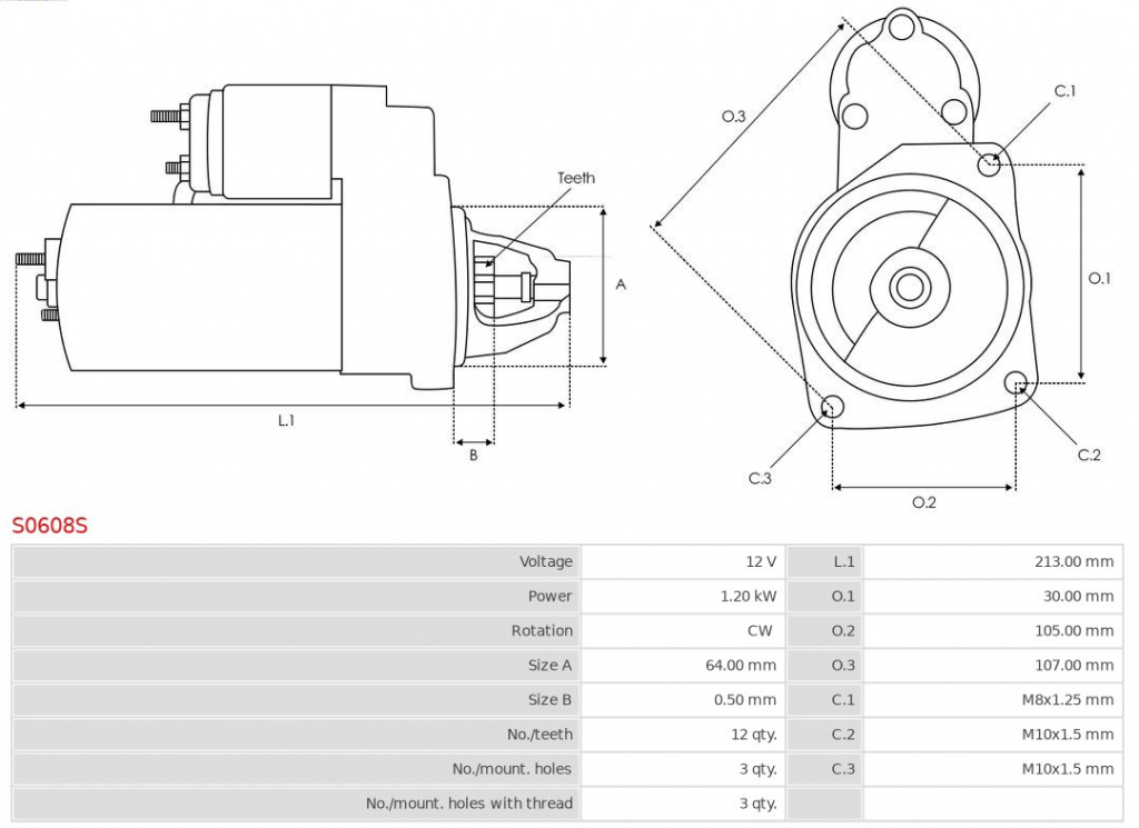 starter AS-PL S0608S model DACIA DUSTER 