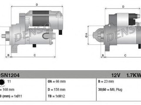 Starter AUDI A4 (8K2, B8) (2007 - 2015) DENSO DSN1204 piesa NOUA