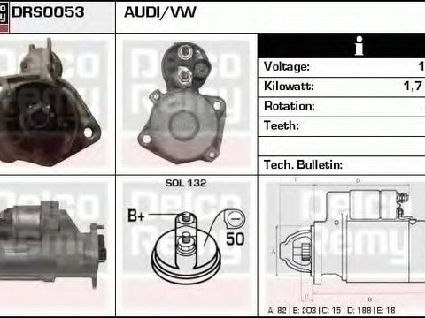 Starter AUDI A6 limuzina (4B2, C5), AUDI A6 Avant (4B5, C5), AUDI A4 (8E2, B6) - DELCO REMY DRS0053