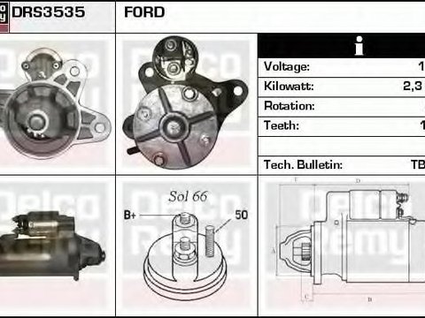 Starter FORD TRANSIT bus (E_ _), FORD TRANSIT Van (E_ _), FORD TRANSIT platou / sasiu (E_ _) - DELCO REMY DRS3535