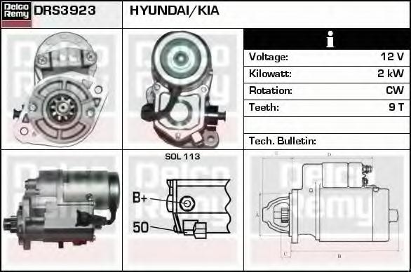 Starter HYUNDAI TRAJET (FO), HYUNDAI AVANTE limuzina (XD), HYUNDAI AVANTE (XD) - DELCO REMY DRS3923N