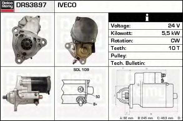 Starter IVECO EuroStar, IVECO EuroTech MP, IVECO Stralis - DELCO REMY DRS3897