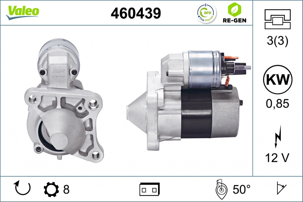 Starter VALEO 460439 la RENAULT SANDERO/STEPWAY I (BS_) K4M 697 1598cc 103cp 76kW 2007 2008 2009 2010 2011 2012 2013 2014 2015