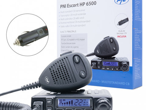 Statie radio CB PNI Escort HP 6500, multistandard, 4W, AM-FM, 12V, ASQ, RF Gain, mufa de bricheta inclusa AM/FM comutati doar in banda EU PNI-HP-6500