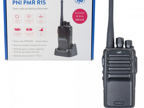 Statie radio portabila profesionala PNI PMR R15 0.5W, ASQ, TOT, monitor, programabila, acumulator 1200mAh PNI-PMR-R15