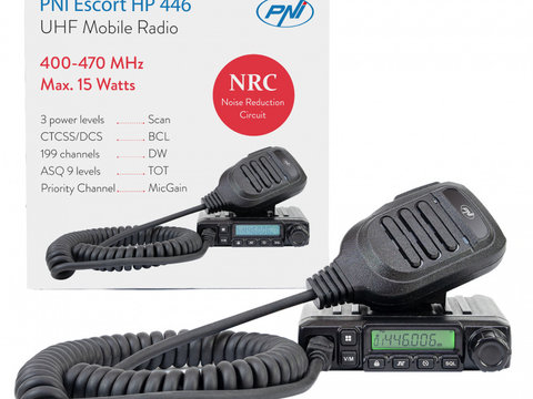 Statie radio UHF PNI Escort HP 446, 199 canale, ASQ 9 niveluri, Scaun, Dual Watch, CTCSS-DCS, putere 0.5W la 15W, functie NRC PNI-HP446