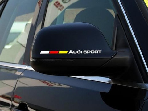 Sticker Oglinda Exterioara Audi Sport Germany Alb Set 2 Buc