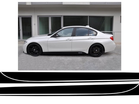 Stickere Laterale Negru Mat compatibil cu BMW Seria 3 F30 F31 (2011-up) M-Performance Design Negru Mat